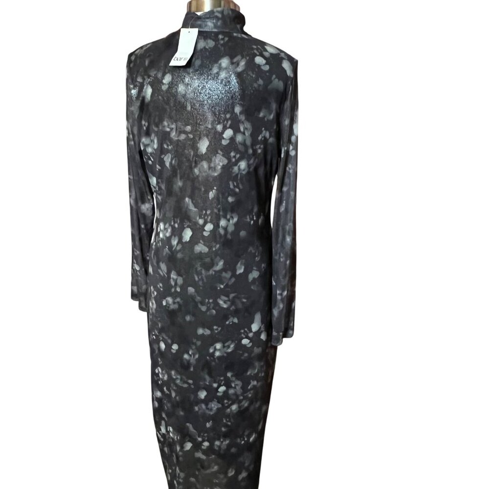 NWT Bar III Alexa Dye Women XL Black Gray Metallic Sheer Maxi Dress Career
